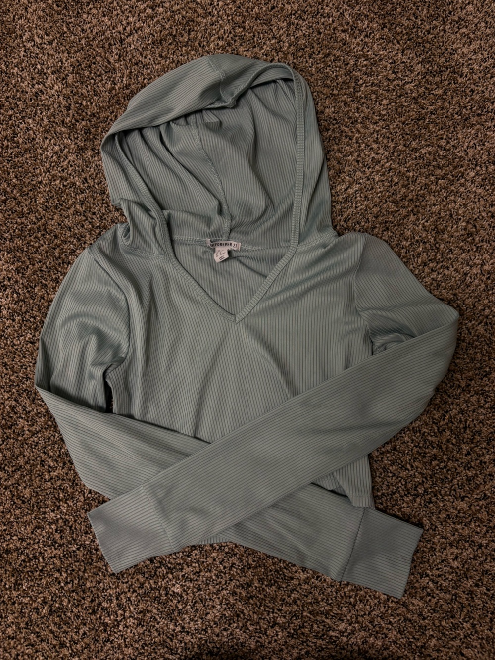 Forever 21 Sage Green Ribbed Hoodie Top